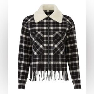 Kate Spade Plaid Fringe Jacket with Sherpa Collar